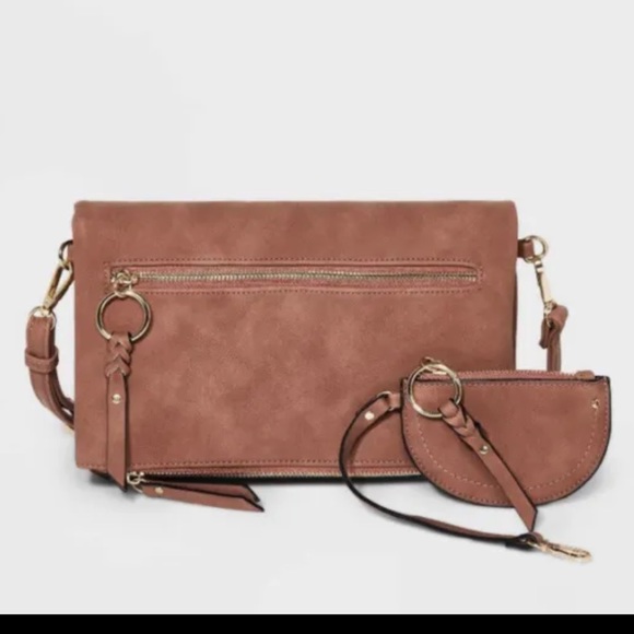 VR NYC Crossbody Bag Fold Over- Bonus Accessory Pouch Cognac NEW - Picture 1 of 5